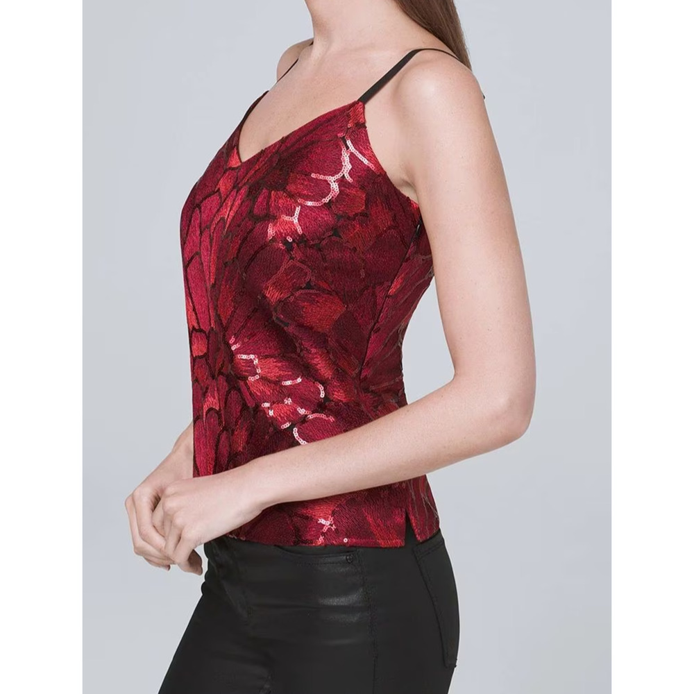 NWT White House Black Market Sequin Embroidered Camisole Top Red Blouse Large - Picture 9 of 16